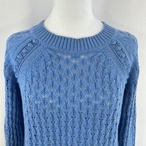 Boho Textured Open-Knit Sweater Dusty Blue - Medium